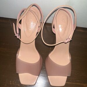 SCHUTZ NUDE PVC HEEL Size 6.5 Good Condition